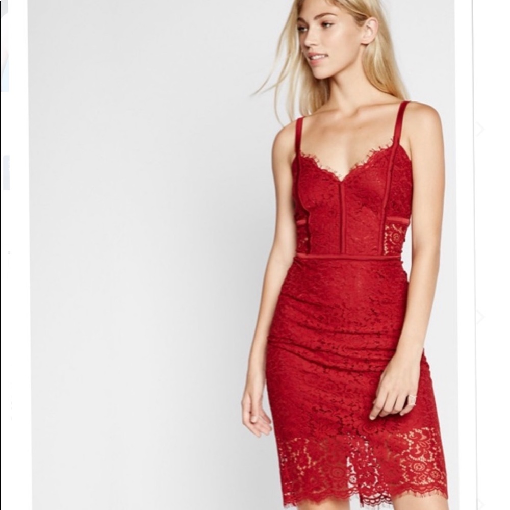 Red lace midi dress from Express